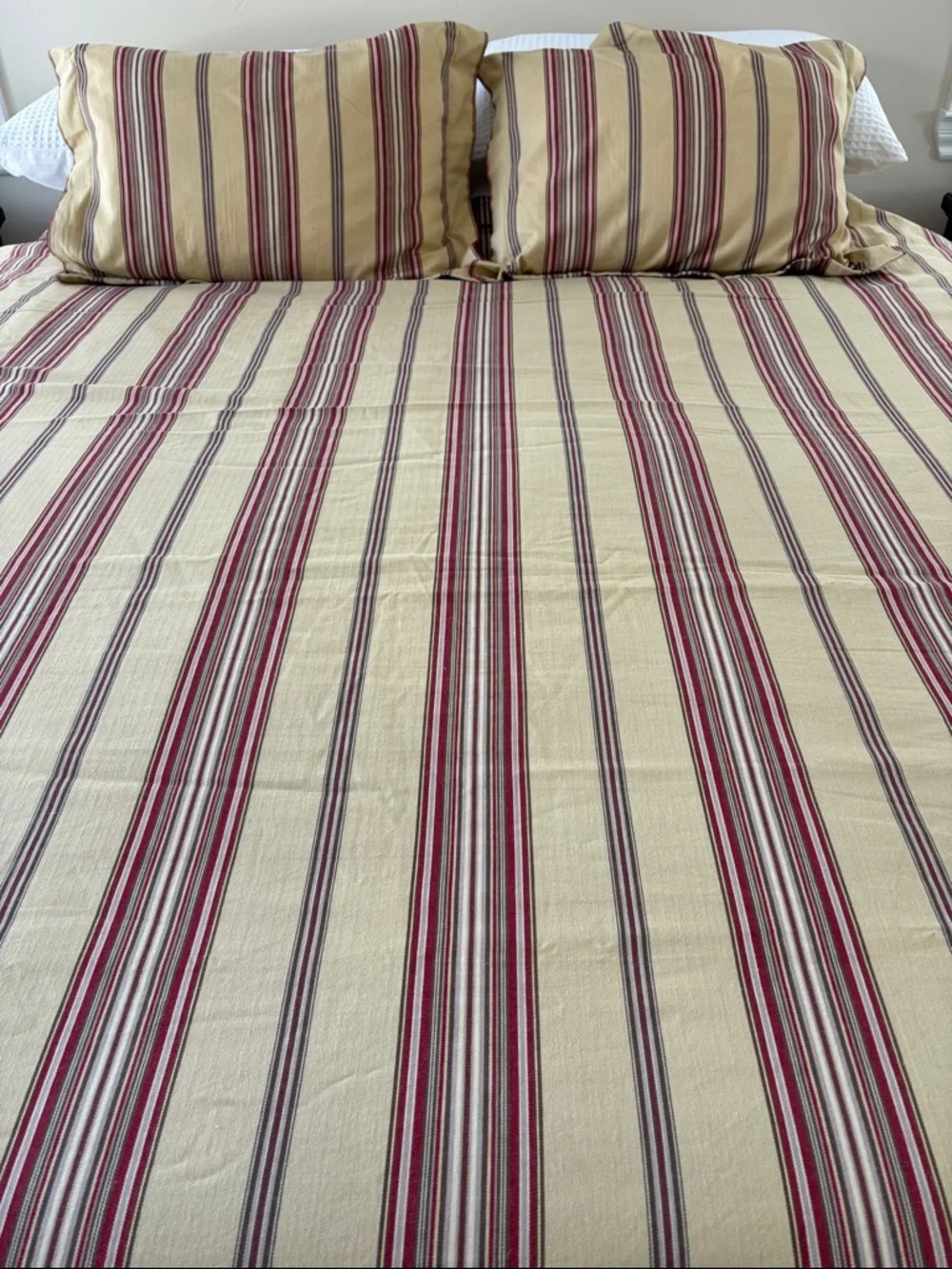 Pottery Barn 2006 Tan Red Striped King‎ Duvet Cover & (2) Standard Pillow Shams